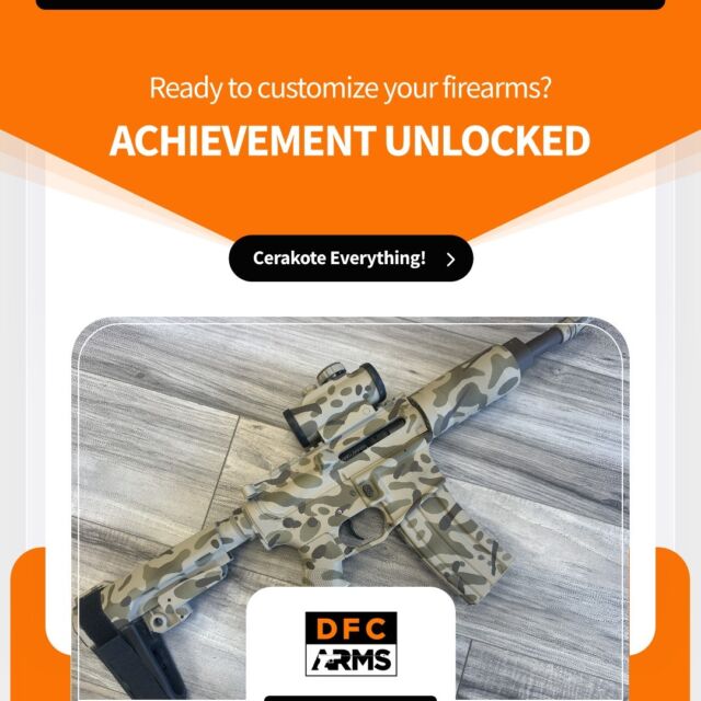 Are you tired of your plain and boring firearm? 

Introducing DFCArms - the experts in firearms customization. 

We offer Cerakote application and laser engraving services to give your firearm a unique and personalized touch. 

Say goodbye to ordinary and hello to extraordinary! 

Contact us now to transform your firearm.

DFCArms
100 Mary Lynn Drive STE 12
Georgetown KY 40324
502-501-4200
https://dfcarms.com 

#GeorgetownKY #Cerakote #Kentucky #LetsGoShooting #ShareShooting #RangeTime #CerakoteEverything #VeteranOwned #SmallBiz #SmallBusiness #556